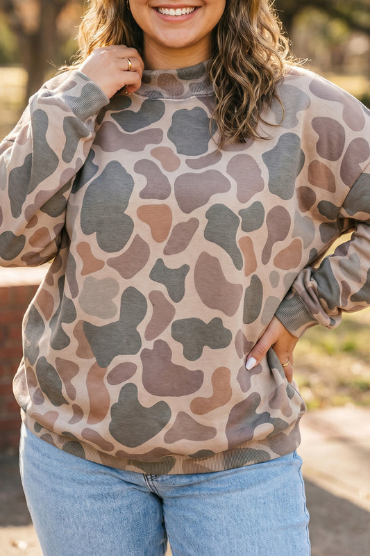 Camo Print Mock Neck Sweatshirt