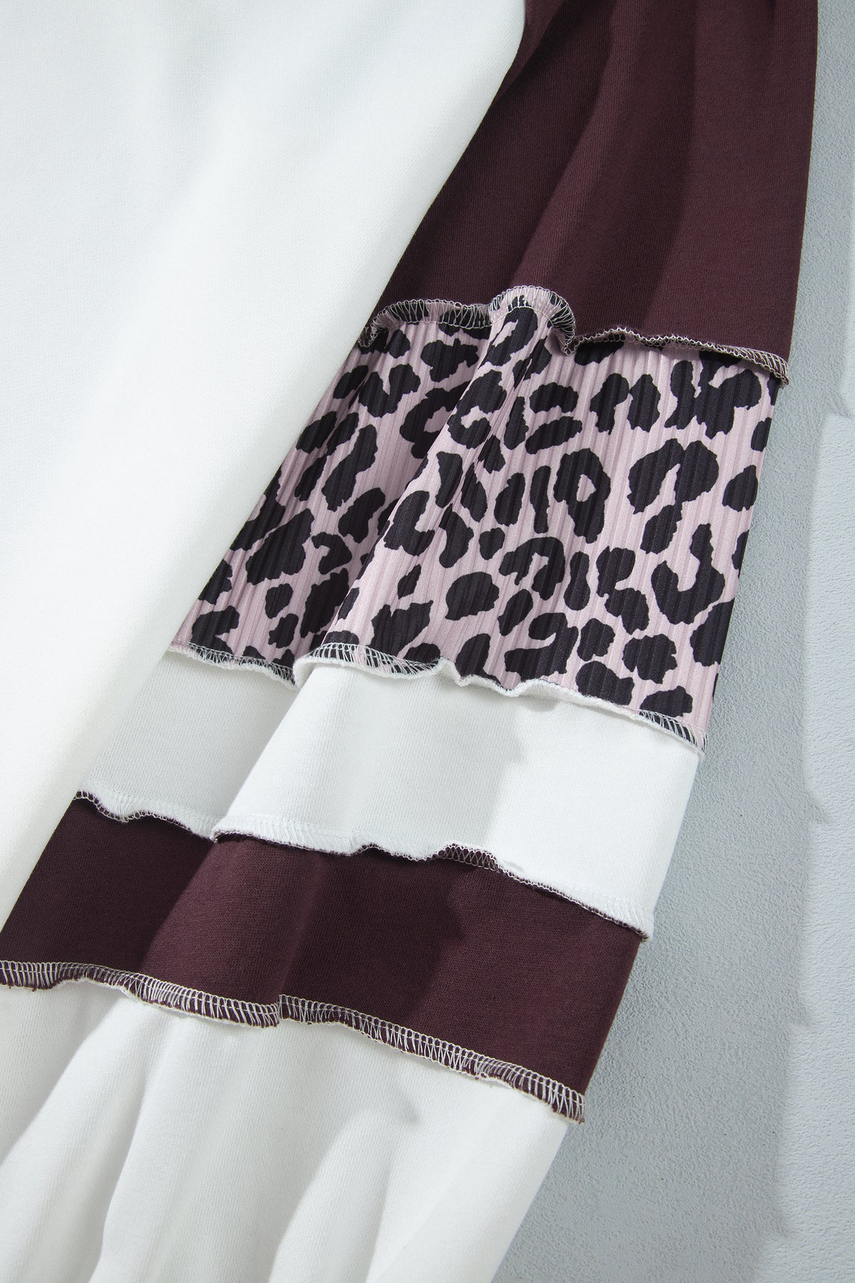 Beige Leopard Print Colorblock Blouse