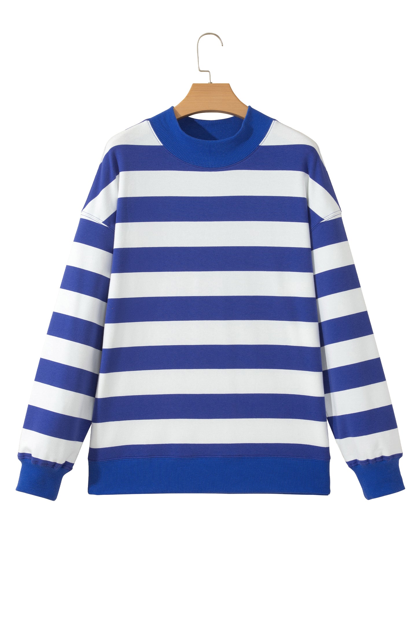 Blue Stripe Colorblock Mock Neck Sweatshirt