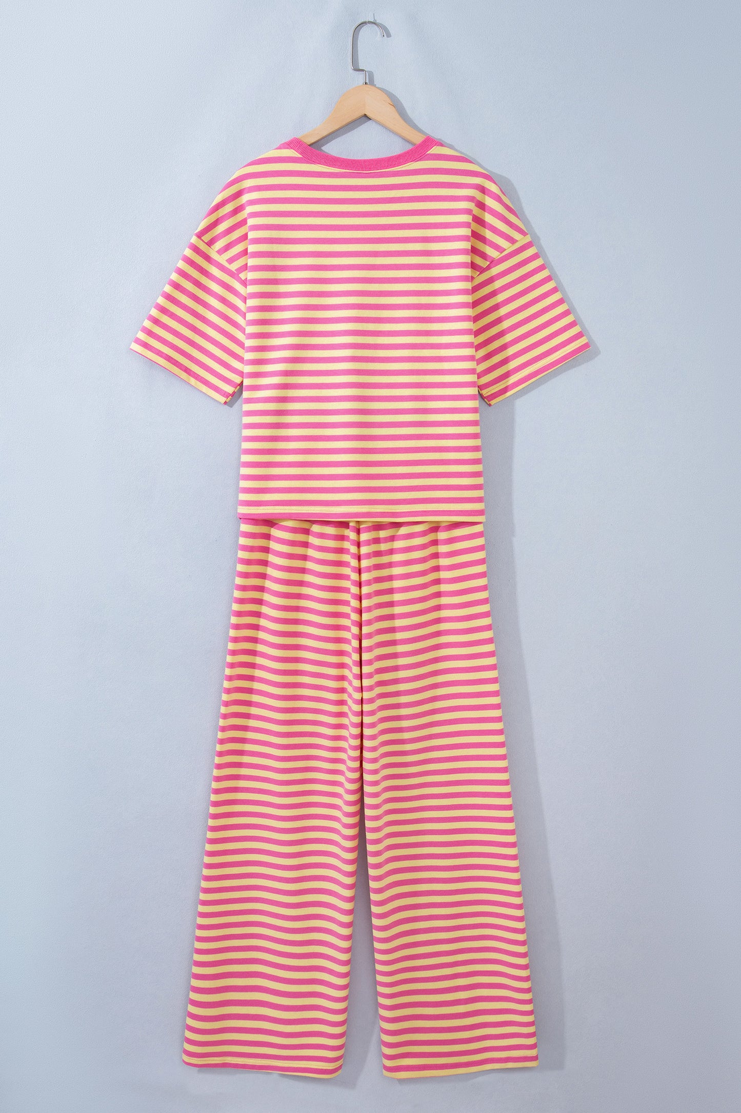 Pink Stripe Crew Neck Pant Set