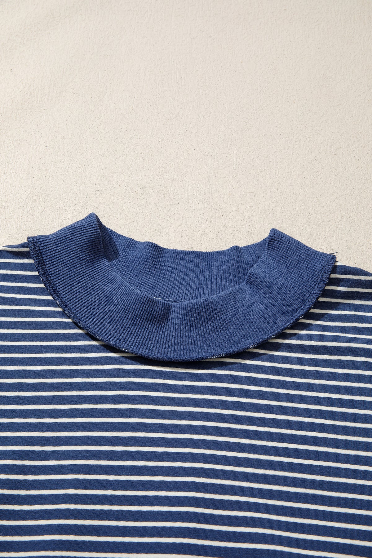 Stripe Ribbed  Mock Neck Baggy Pullover Shorts Set