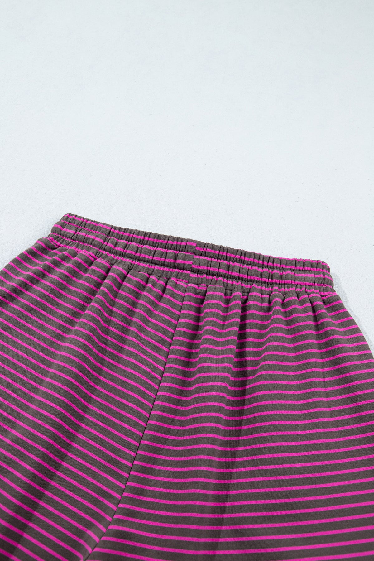 Stripe Ribbed  Mock Neck Baggy Pullover Shorts Set