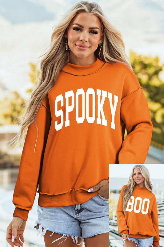 SPOOKY/ BOO Reversible Mock Neck Sweatshirt