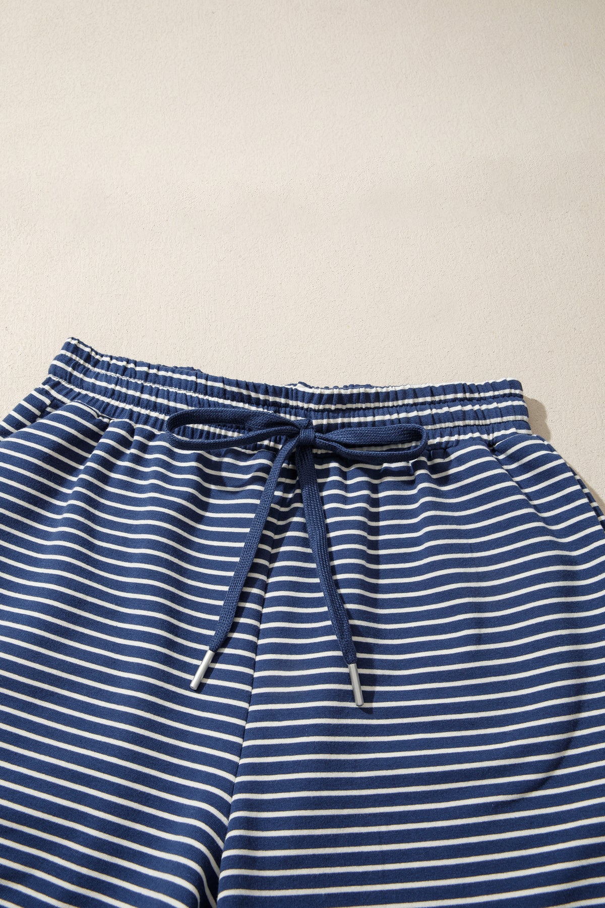 Stripe Ribbed  Mock Neck Baggy Pullover Shorts Set