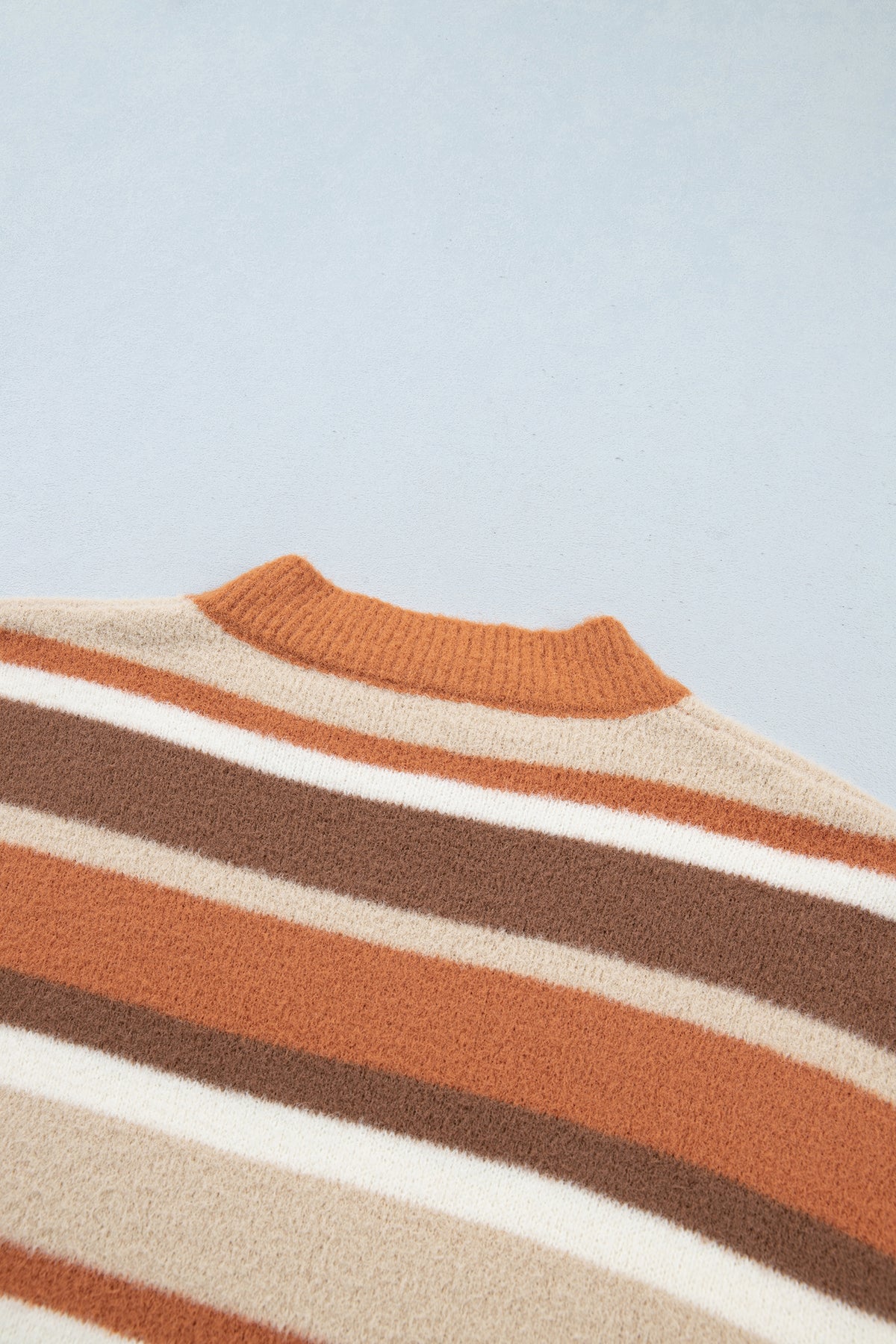 Orange and Mocha Stripe Dropped Shoulder Sweater