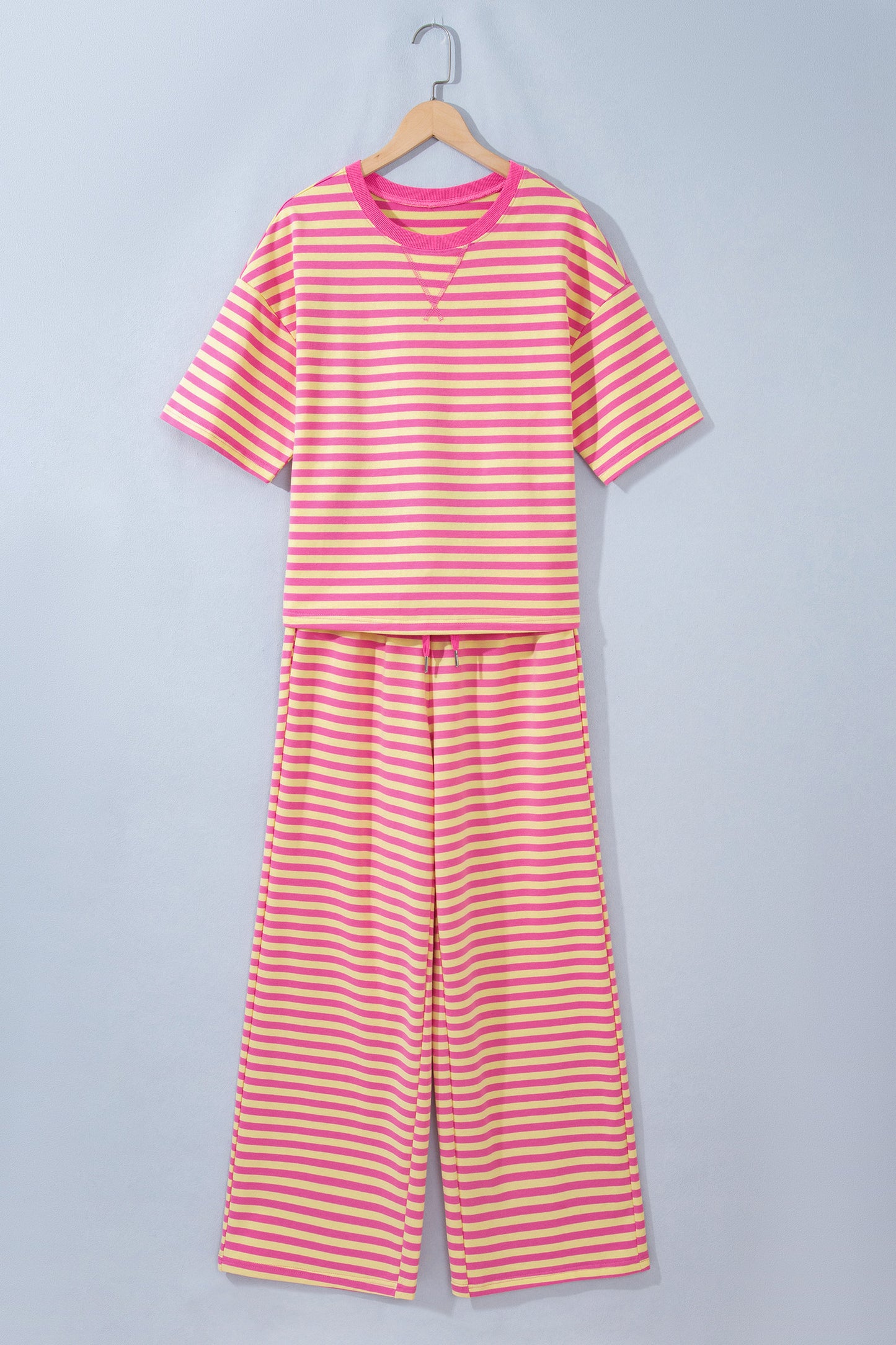 Pink Stripe Crew Neck Pant Set